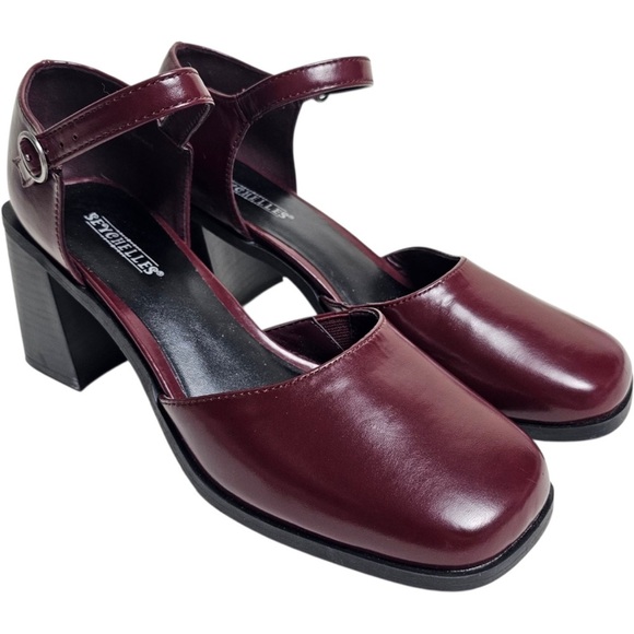 Seychelles Shoes - Seychelles Red Mary Jane Ankle Strap Chunky Block Heel Faux Leather Raquel Sz 10